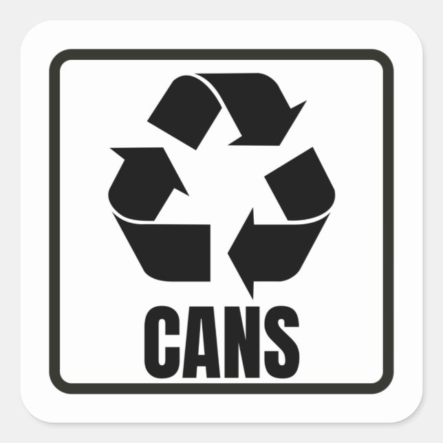 Recycling sign black cans  square sticker (Front)