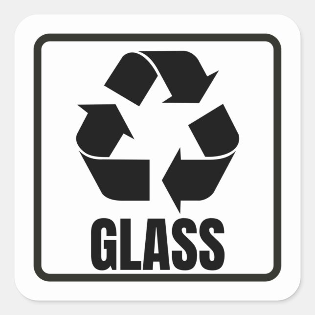 Recycling sign black glass  square sticker (Front)