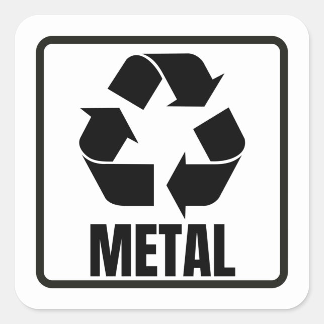 Recycling sign black metal  square sticker (Front)
