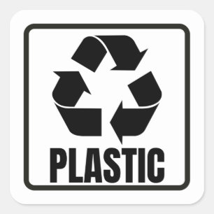 Recycling sign black plastic  square sticker