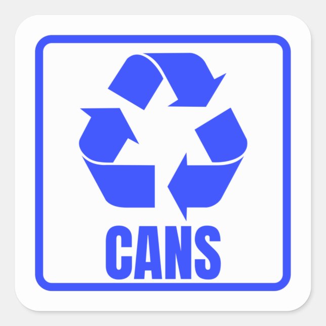 Recycling sign blue cans  square sticker (Front)