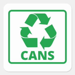 Recycling sign green cans  square sticker