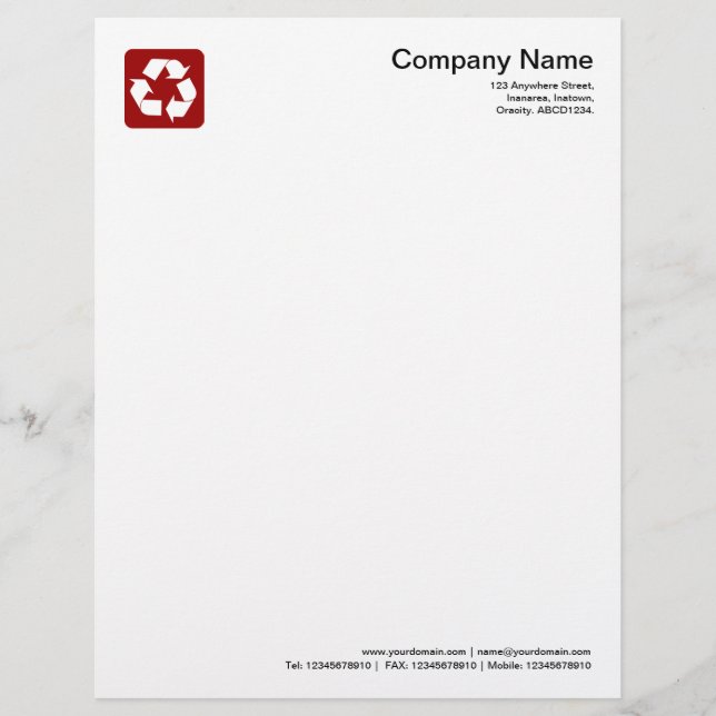 Recycling Symbol - Ruby Red Letterhead Design (Front)