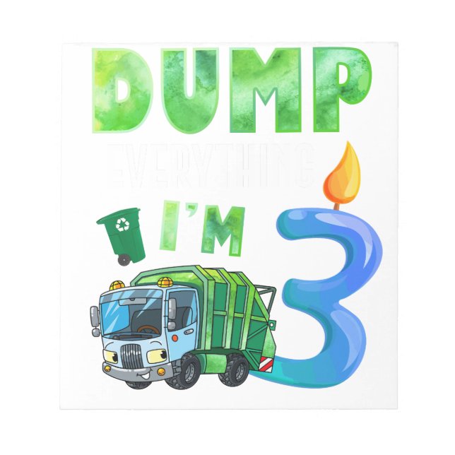 Recycling Trash 3 Years Old Garbage Truck 3rd Notepad (Front)