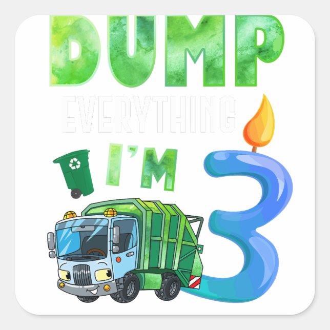 Recycling Trash 3 Years Old Garbage Truck 3rd Square Sticker (Front)