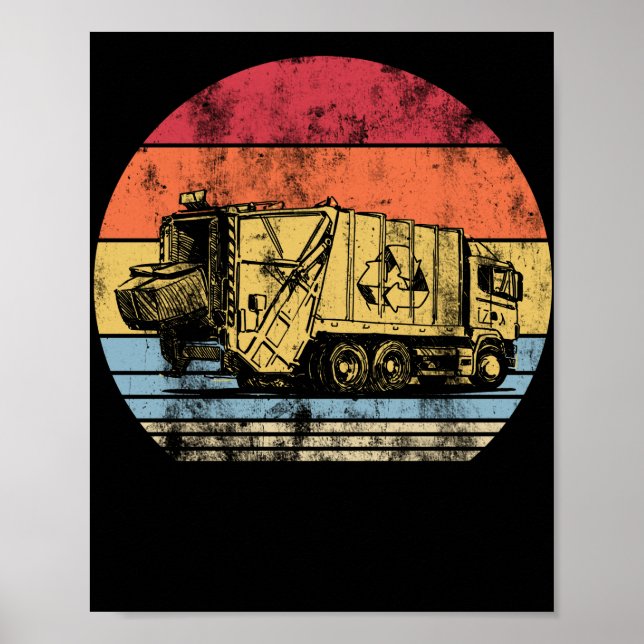 Recycling Trash Garbage Truck Sunset Old School Poster (Front)