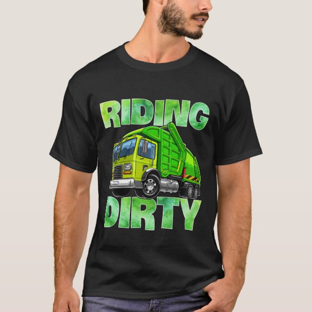 Recycling Trash Garbage Truck T Kids Men Riding T-Shirt (Front)