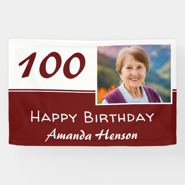 Red 100th Birthday Party Photo Backdrop Banner (Horizontal)