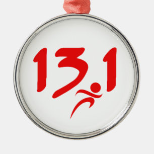 Red 13.1 half-marathon metal ornament