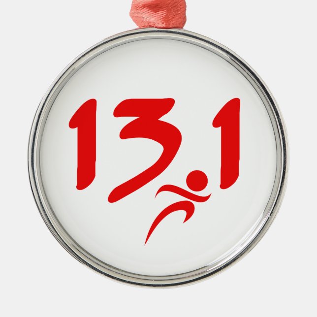 Red 13.1 half-marathon metal ornament (Front)
