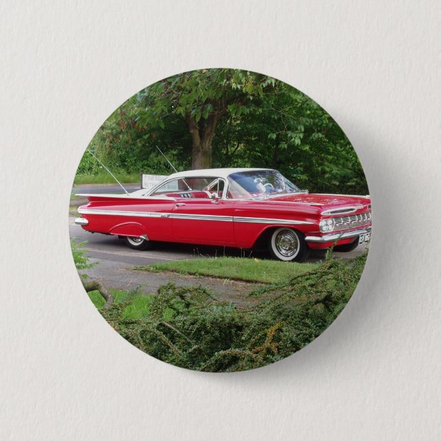 red 1960 impala 6 cm round badge (Front)