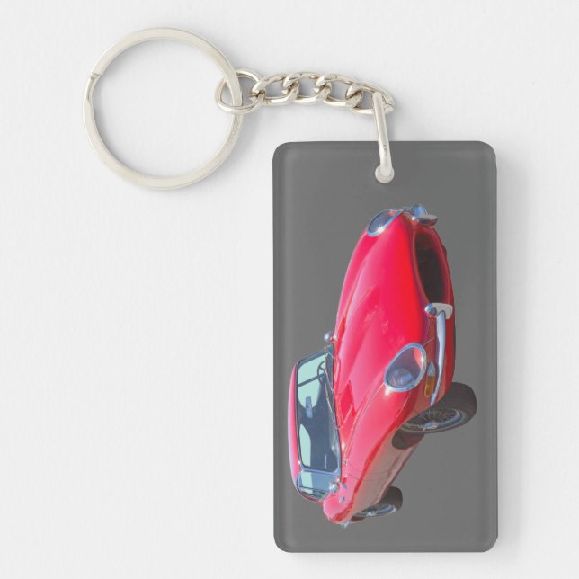 Red 1964 Jaguar XKE Antique Sports Car Key Ring (Front)