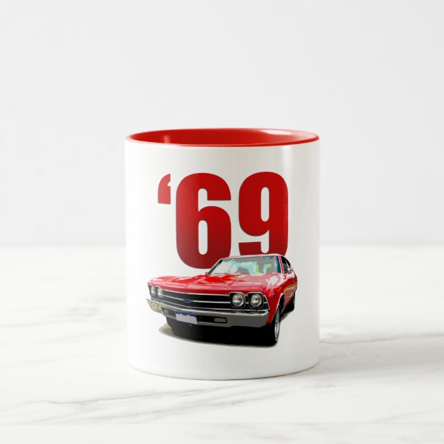 Red 1969 Chevelle coupe Two-Tone Coffee Mug (Center)