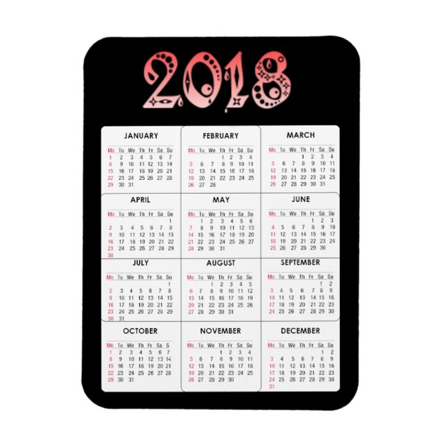 Red 2018 Calendar Magnet (Vertical)