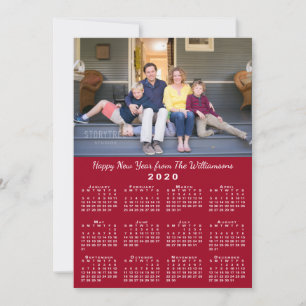 Red 2020 Calendar 2 Custom Photos Happy New Year Holiday Card