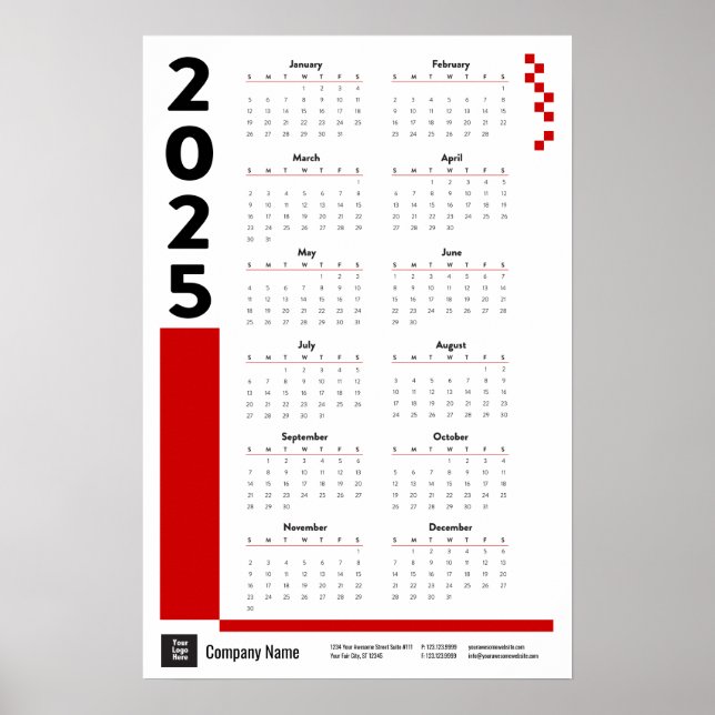 Red 2025 Corporate Wall Calendar Poster (Front)