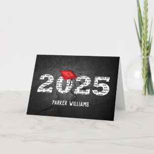 Red 2025 Graduation Cap On Black Rock Card