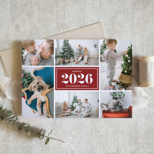 Red 2025 Happy New Year Photo Collage Holiday Card