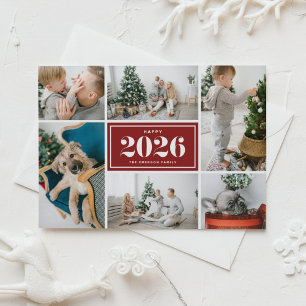 Red 2025 Happy New Year Photo Collage Holiday Postcard