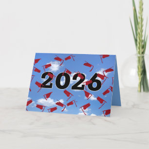 Red 2026 Graduation Caps in Sky Card