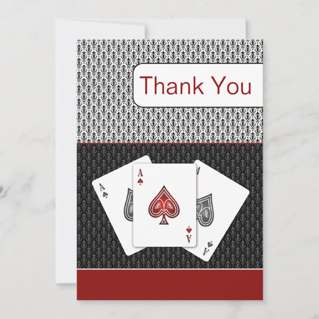 red 3 aces vegas wedding Thank You cards (Front)