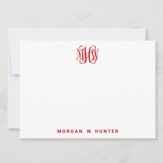 Red 3 Initial Vine Script Monogram DIY BG Thank You Card (Creator Uploaded)