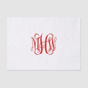 Red 3 Initial Vine Script Monogram DIY BG Tissue Paper
