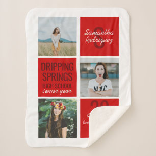 Red 3-Photo Fun Boxes Class Year Sherpa Blanket