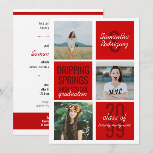 Red 3-Photo Fun Boxes Graduation Invitation