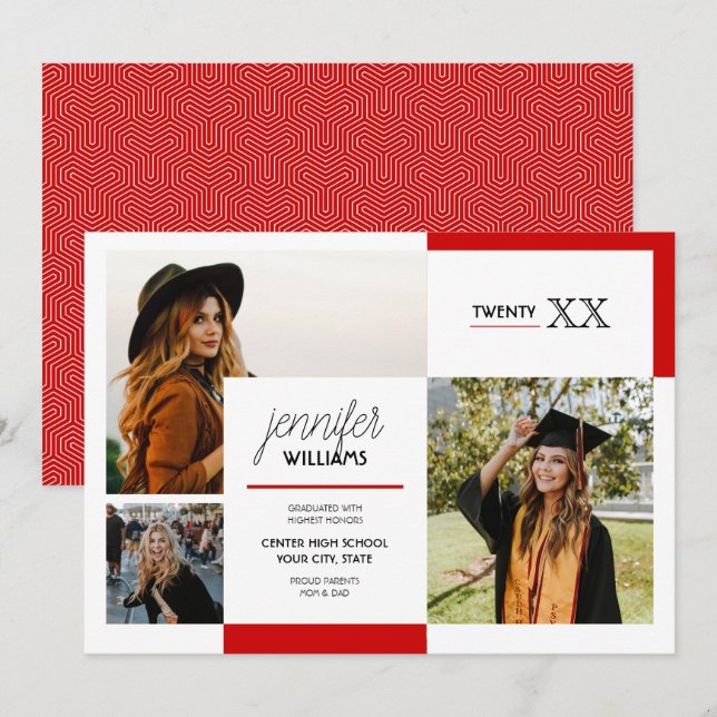 Red 3 Photo Graduation Announcement (Front/Back)