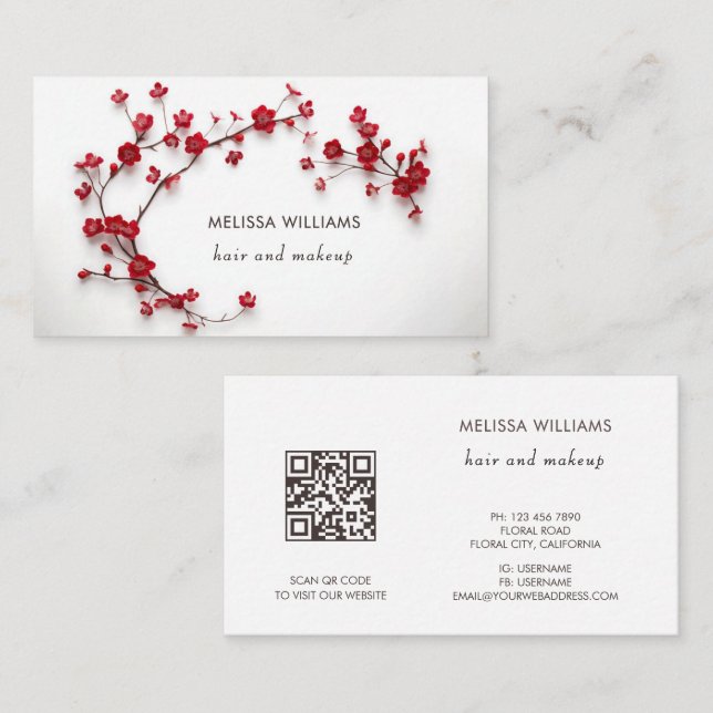 Red 3D Cherry Blossoms Business Card (Front/Back)