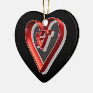 Red 3D Hearts Ceramic Tree Decoration