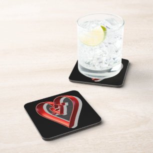 Red 3D Hearts Coaster