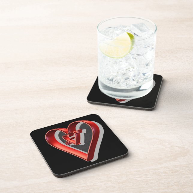 Red 3D Hearts Coaster (Right Side)