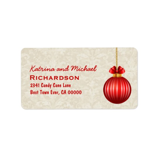 Red 3D Look Christmas Ornament with Bow C01 Address Label