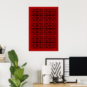 Red 3D Optical Illusion Geometric Spheres Pattern Poster