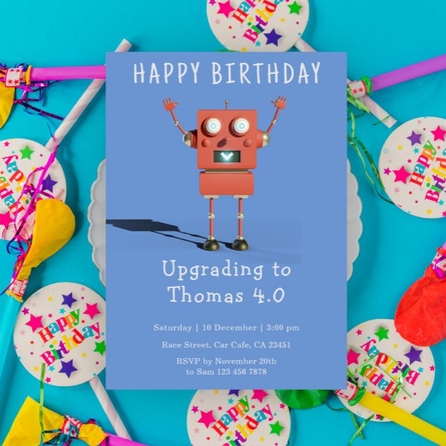 Red 3D robot kids birthday party Invitation (Creator Uploaded)