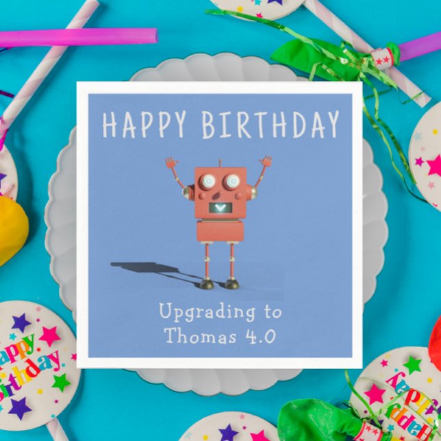 Red 3D robot kids birthday party Napkin (Creator Uploaded)