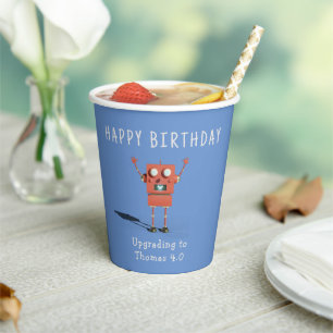 Red 3D robot kids birthday party Paper Cups