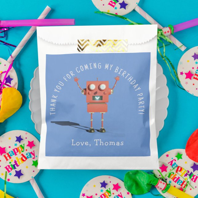 Red 3D robot kids birthday party thank you Favour Bag (Creator Uploaded)