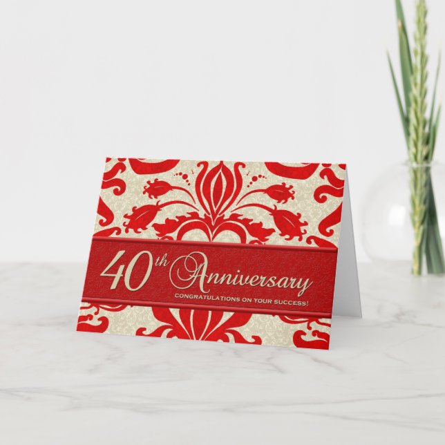 Red 40th Anniversary Business Greeting Card (Front)