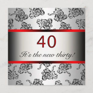 Red 40th Birthday Party Black Damask Invitation