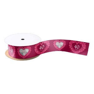 Red 40th ruby wedding anniversary photo heart satin ribbon