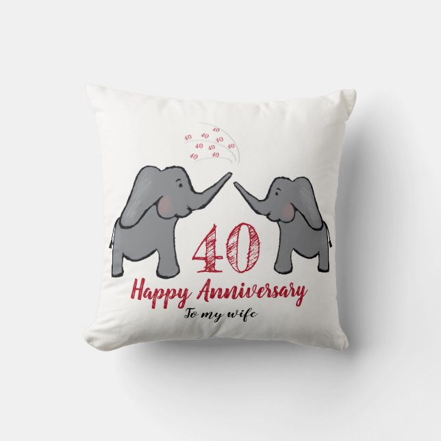 red 40th Ruby wedding anniversary wife elephant Cushion (Front)