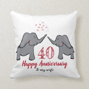 red 40th Ruby wedding anniversary wife elephant Cushion