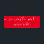 Red 4 LINES Modern Wedding Stylish Return Address Label<br><div class="desc">4 LINES Christmas holiday Modern Wedding Stylish Return Address label
4 LINES Modern Wedding Elegant Stylish Script Return Address simple label in eyecatching red and white typo with couple family names in handwritten calligraphy and return address in standard classic sans serif font. Perfect for rspv and wedding invitations.</div>