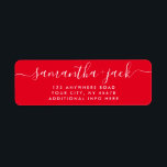 Red 4 LINES Modern Wedding Stylish Return Address Return Address Label<br><div class="desc">4 LINES Christmas holiday Modern Wedding Stylish Return Address label
4 LINES Modern Wedding Elegant Stylish Script Return Address simple label in eyecatching red and white typo with couple family names in handwritten calligraphy and return address in standard classic sans serif font. Perfect for rspv and wedding invitations.</div>