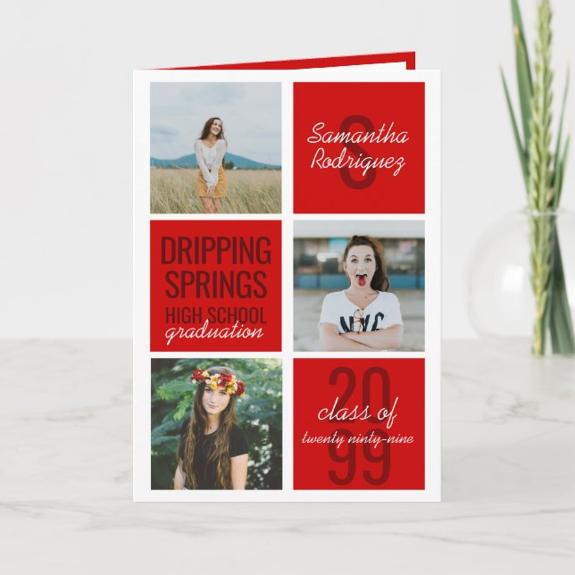 Red 4-Photo Fun Boxes Graduation Invitation (Front)