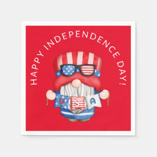 Red 4th of July Gnome Independence Day Party Napkin