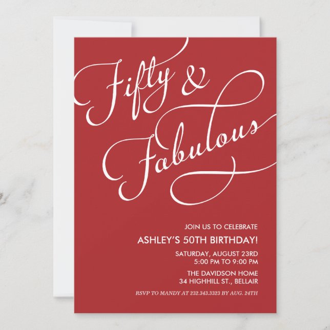 Red 50 and Fabulous Birthday Invitations (Front)